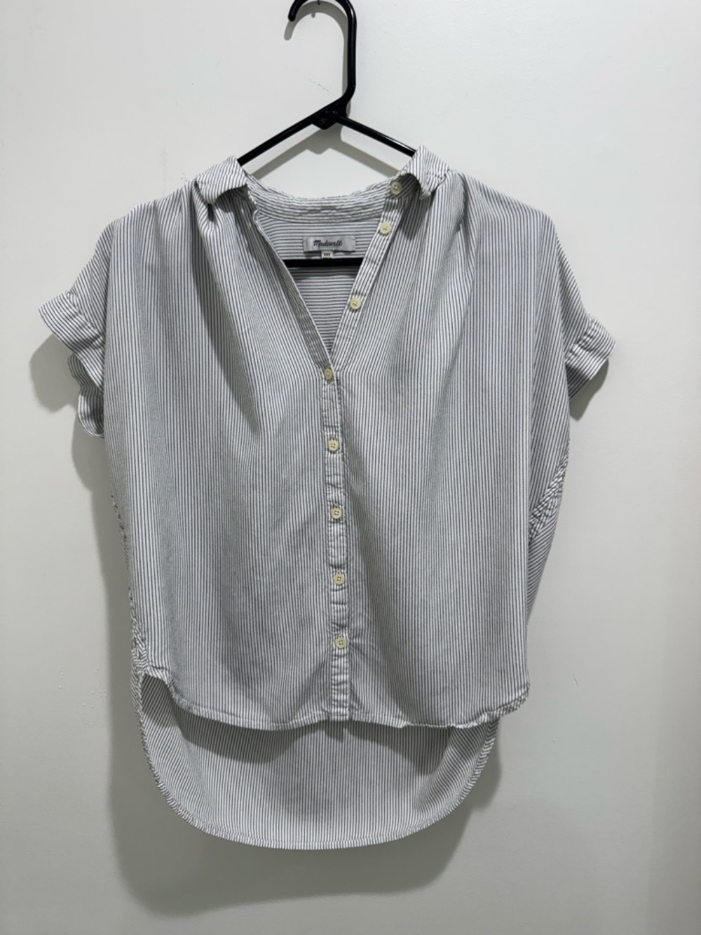 Madewell Striped Button Front Short Sleeve Popover Blouse White XXS - Picture 1 of 6